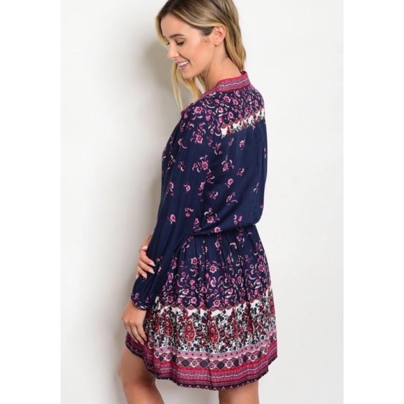 ❗️CLOSING SALE❗️ Tie Up Navy Pink Printed Dress - Picture 2 of 3